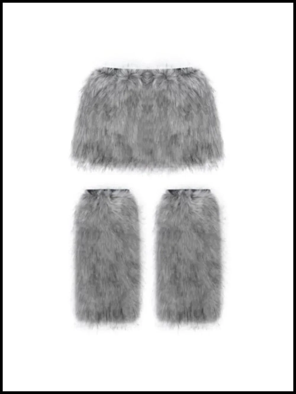 Faux Fur A Line Mini Skirt & Leg Warmer Set for Halloween Cosplay